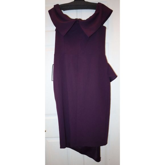 Betsy & Adam Sz 16 Mulberry Off The Shoulder Midi Crepe Side Ruched Dress $239 - Picture 2 of 10